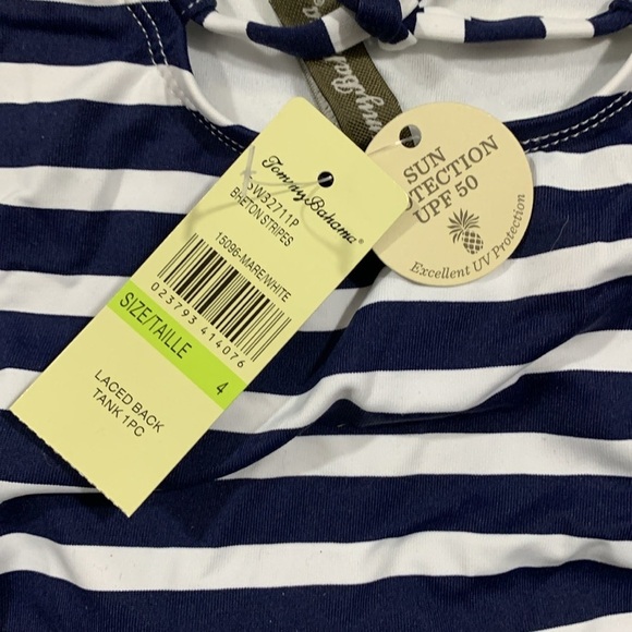 Tommy Bahama Breton Stripe Navy & White Laced-Back One-Piece Swimsuit NWT size 4 - Picture 5 of 10